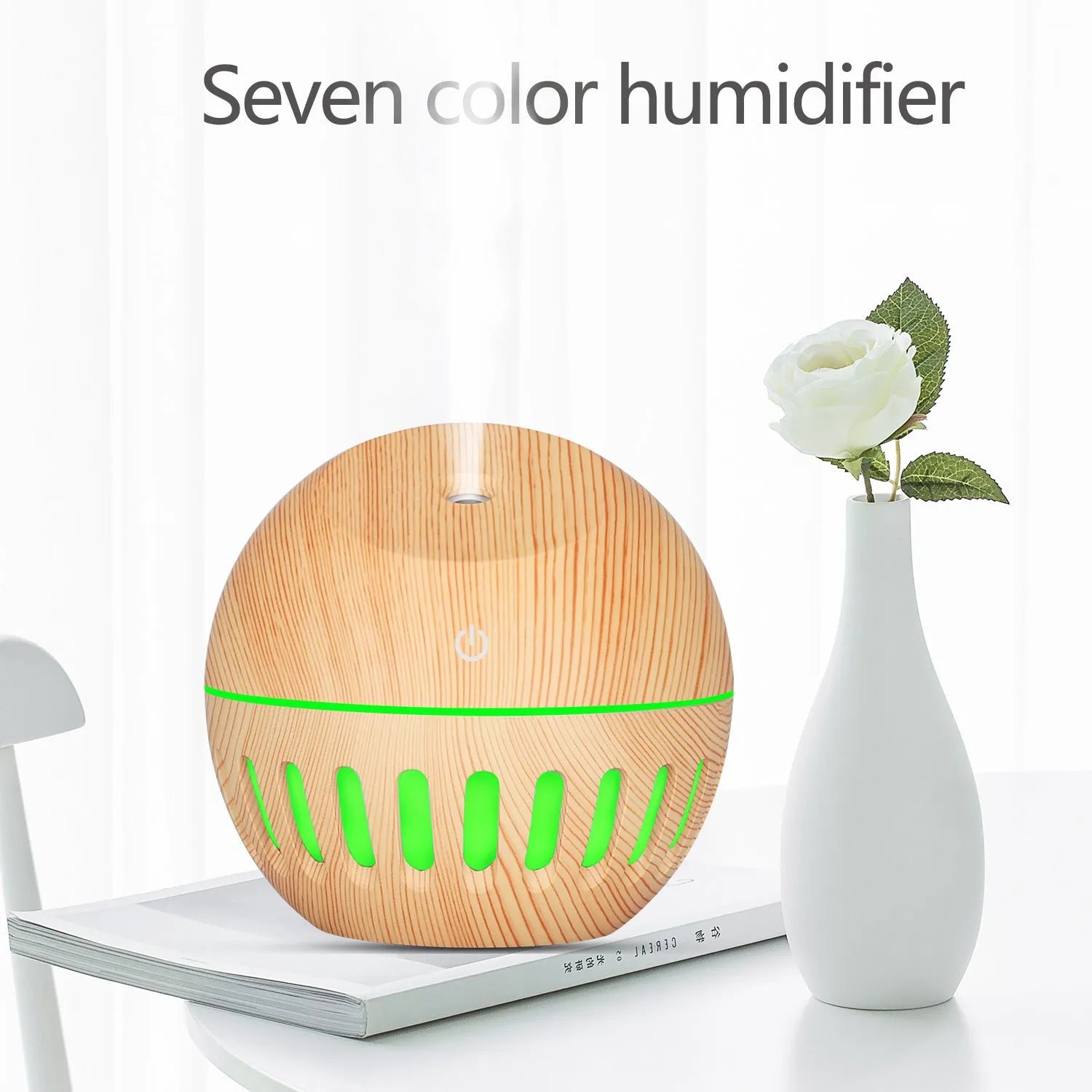Planet portable USB humidifier in dark wood finish with single fog outlet