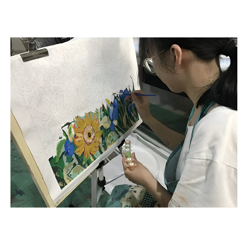 DIY digital painting kit showing 40×50cm canvas with body painting artwork, three brushes and two hooks