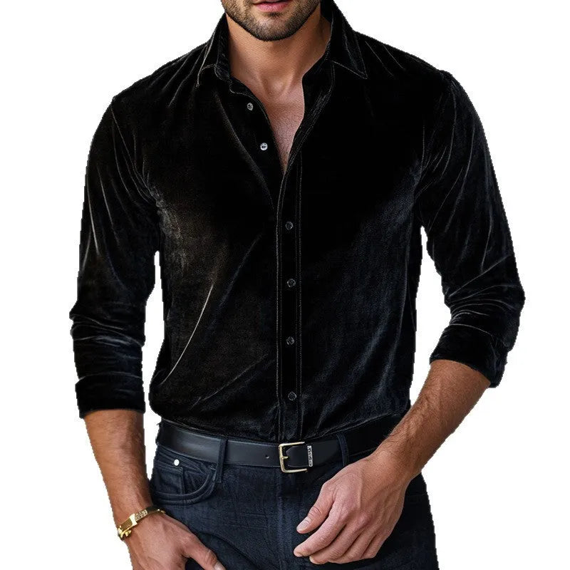 Men's casual long sleeve solid colour cardigan shirt in polyester, loose fit, blue colour