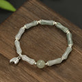 Handcrafted antique style sterling silver bracelet with Tianshan green bamboo centrepiece for women.