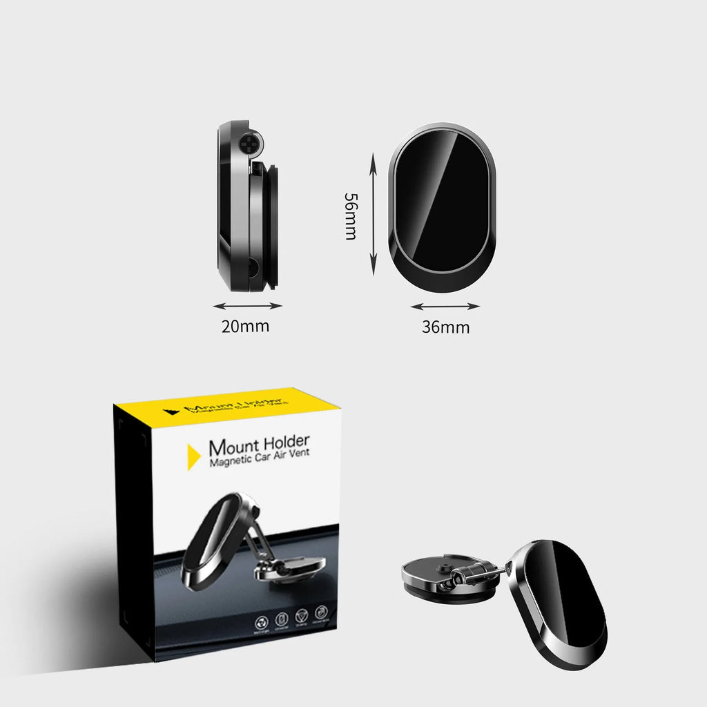 Zinc alloy folding magnetic car phone bracket on dashboard with 360 rotation, black colour, 65x20x36mm