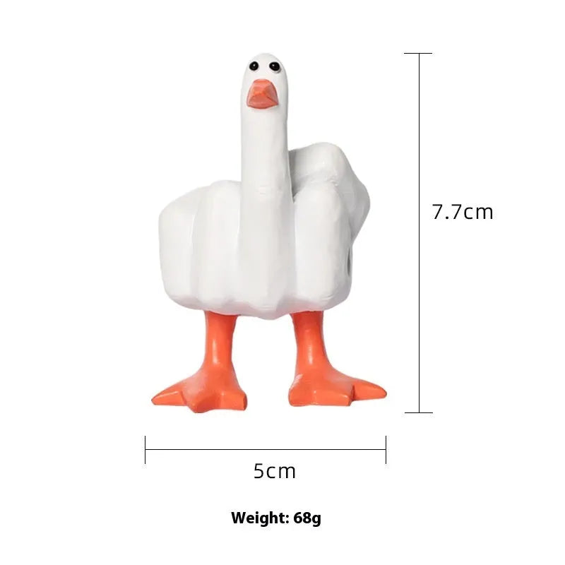 Creative middle finger duck cartoon resin ornament in beige, 50x77mm, on car centre console