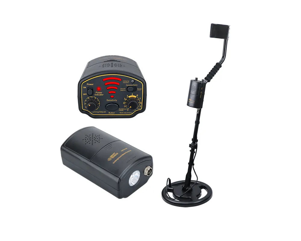 AR944M underground metal detector in black with search coil, adjustable shaft, and control box on grass