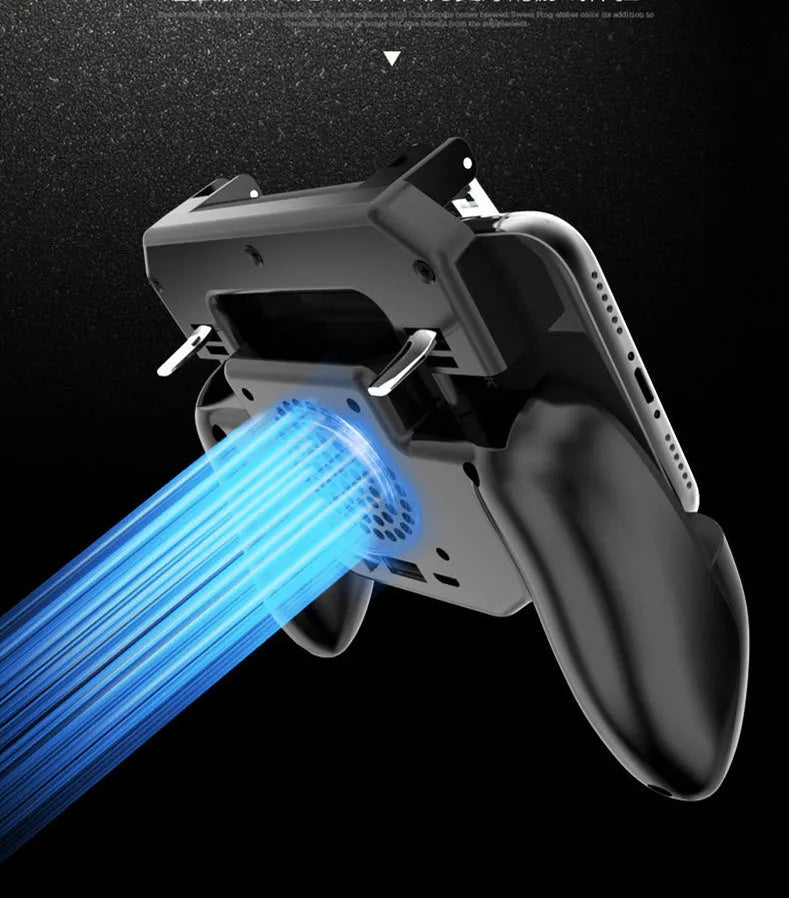3 in 1 phone gamepad cooler powerbank in black with ABS and zinc alloy construction and fan