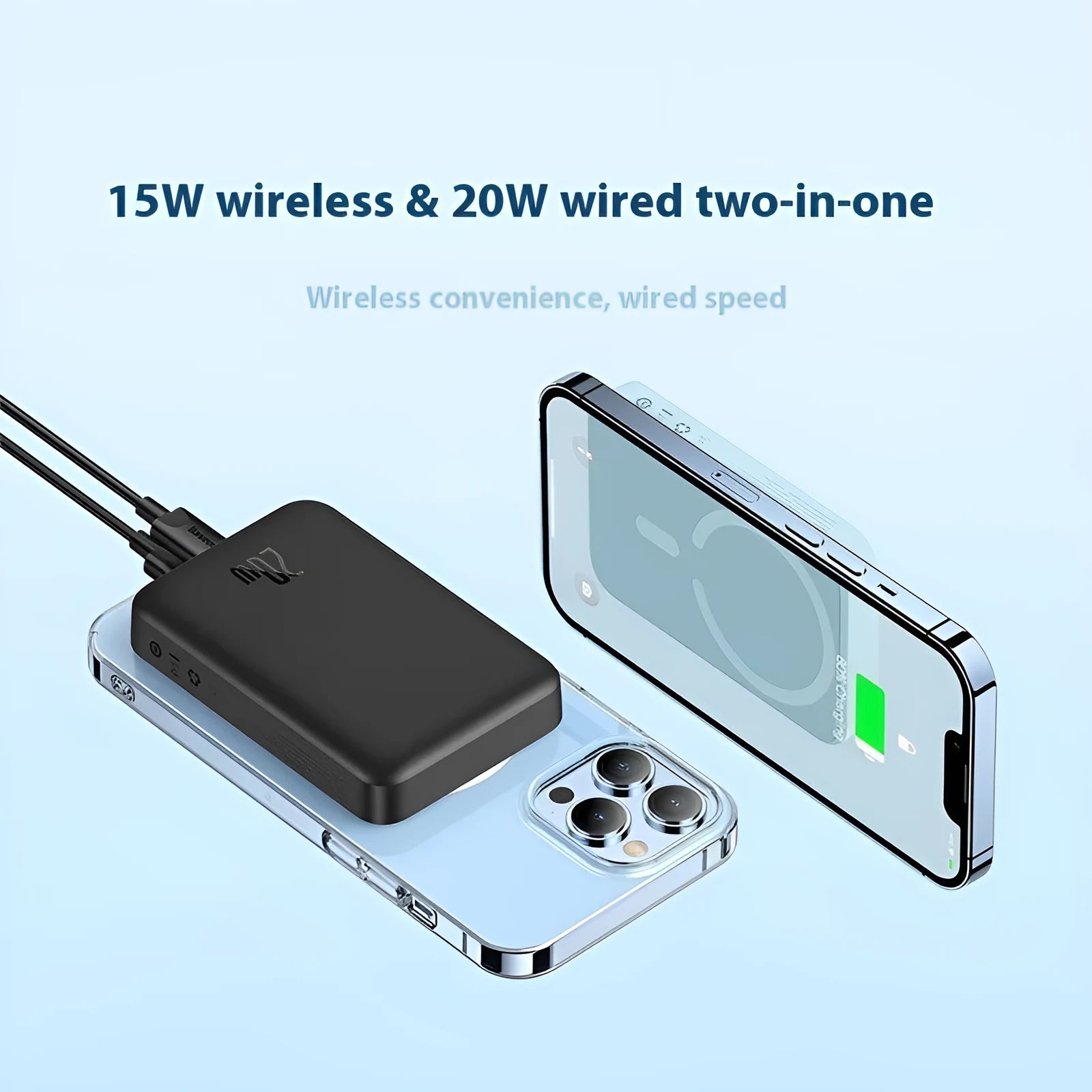Magnetic wireless fast charging power bank with silicone non-slip material in five colour options