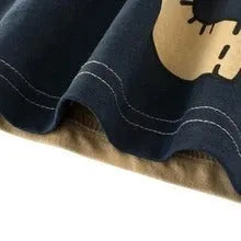 Boys' cotton T-shirt with a cool animal print, shown in sizes from 90cm to 140cm.