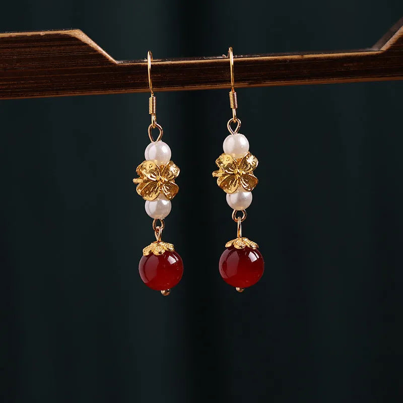 Women's vintage court style Han Cheongsam antique geometric alloy earrings with electroplated finish