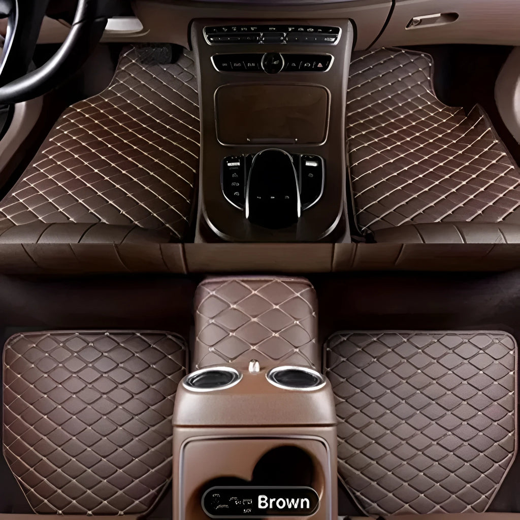 Five-piece leather car foot mat set in black, coffee colour, beige or wine red for general vehicle fit