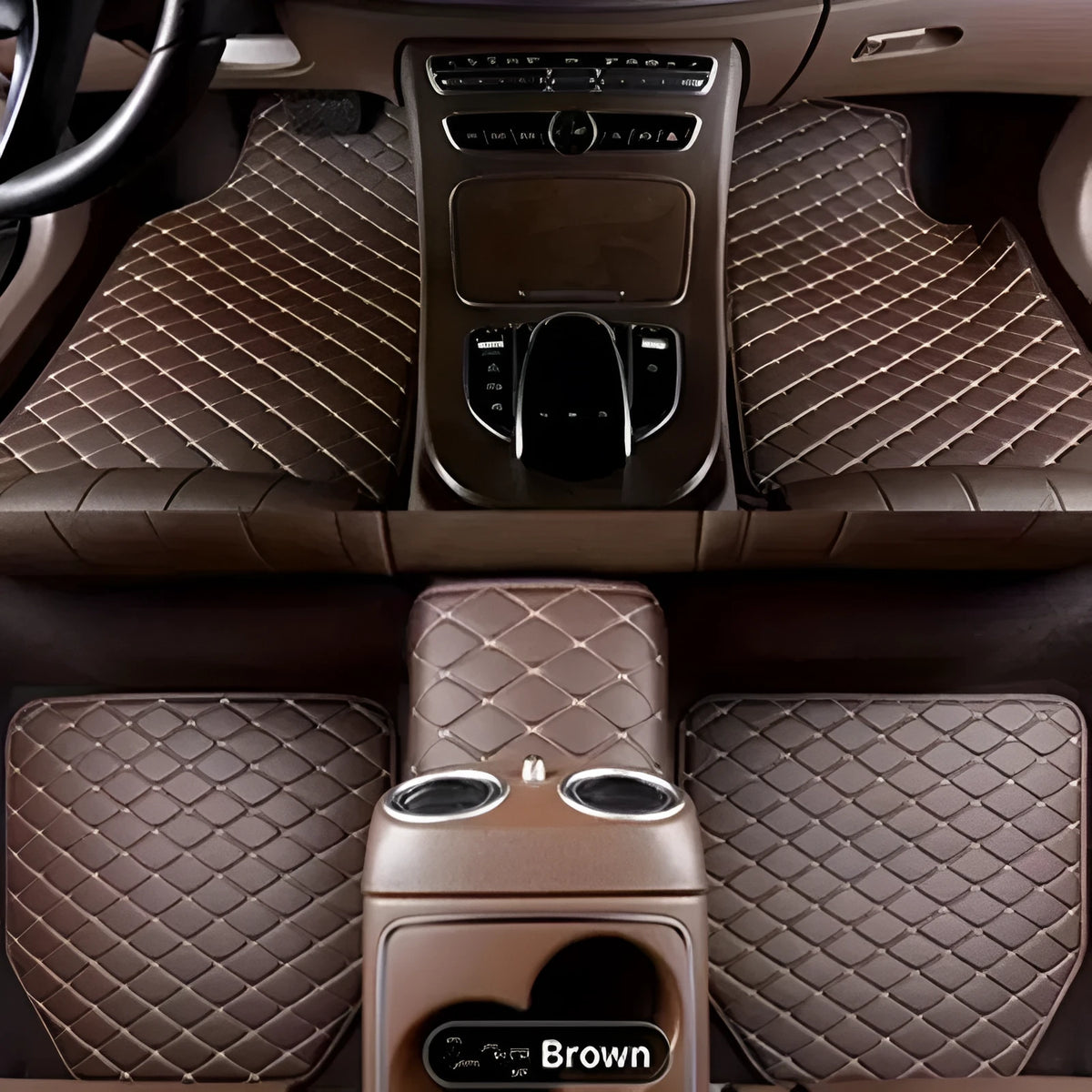 Five-piece leather car foot mat set in black, coffee colour, beige or wine red for general vehicle fit
