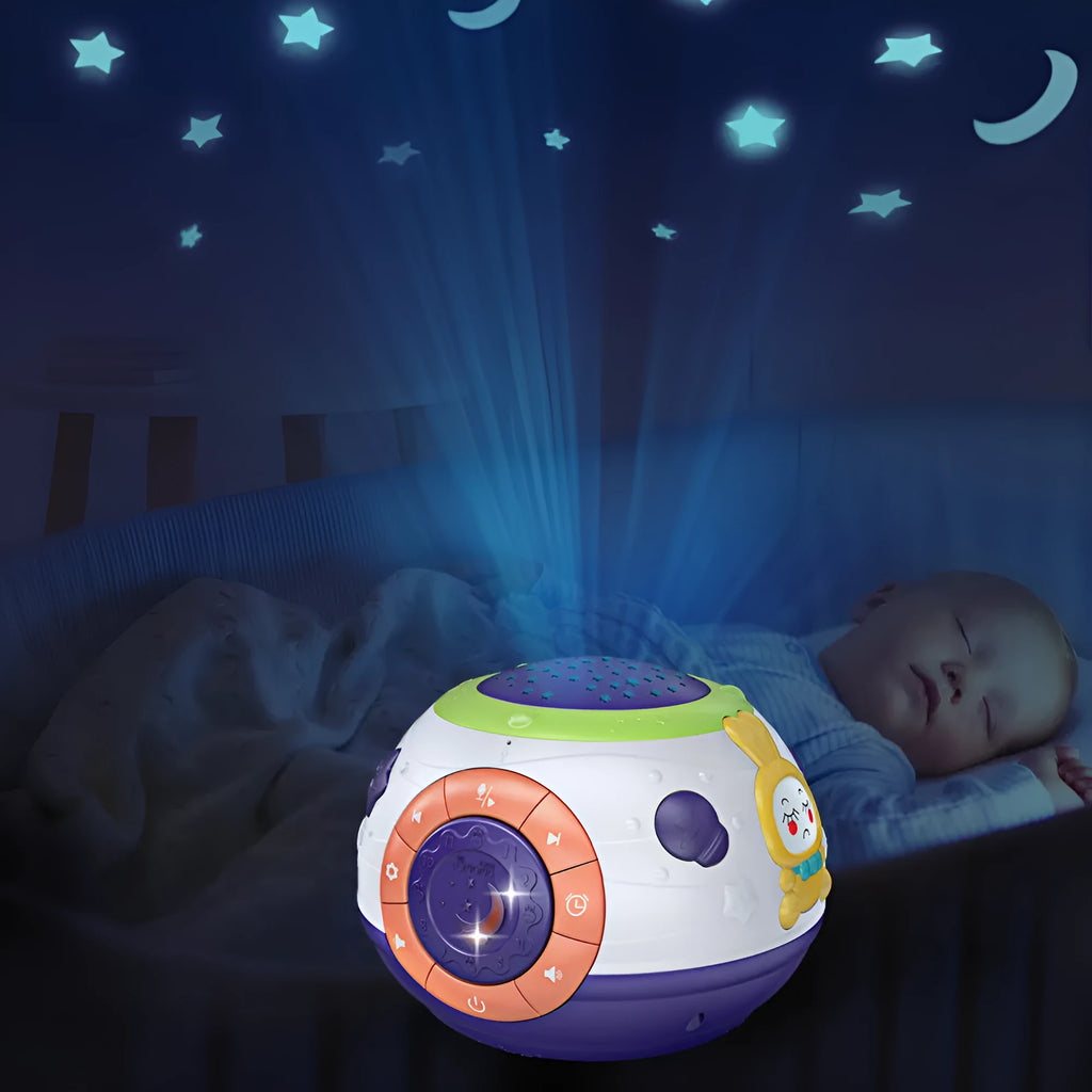White plastic starry sky night light projector for children with sound machine functions
