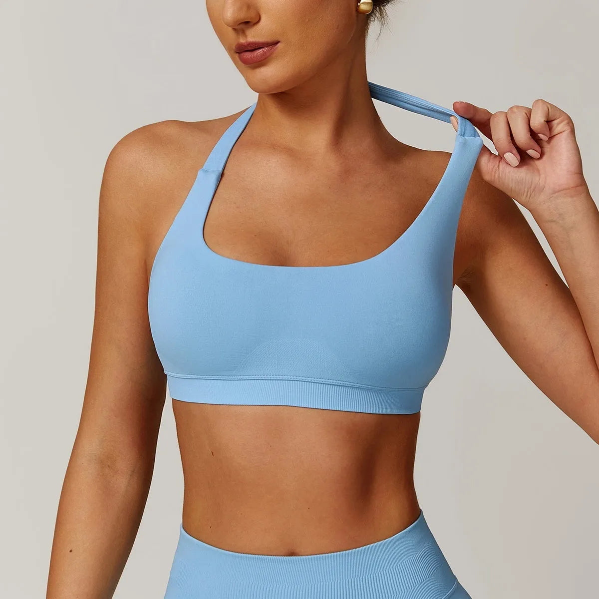 Halter style yoga underwear for women with hollow back design in black colour