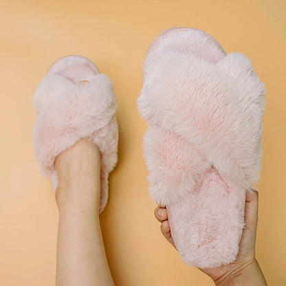 Plush faux fur slippers in various colors for cozy indoor comfort and style