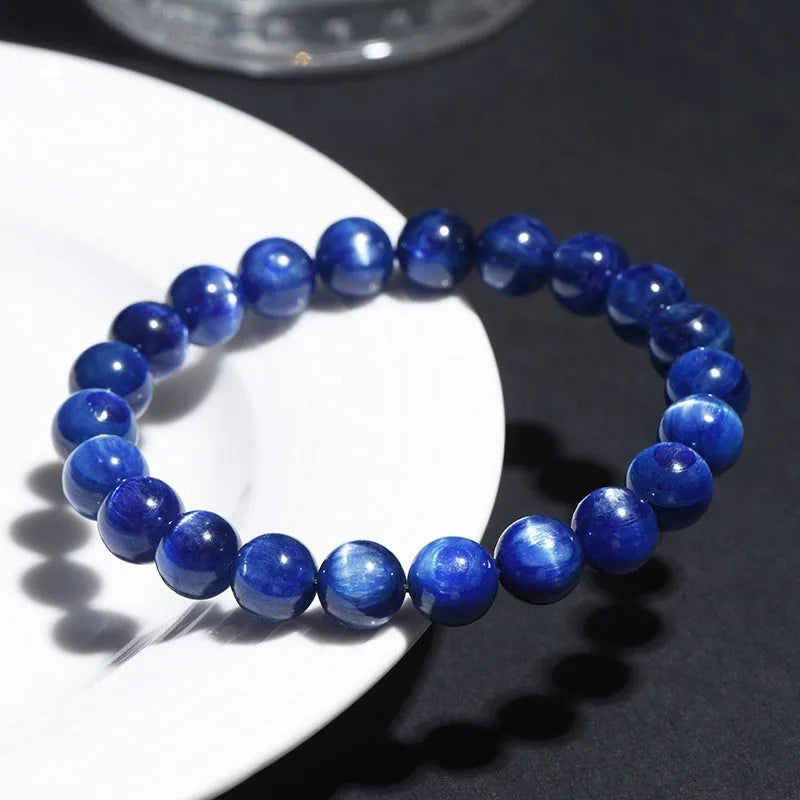 Natural blue crystal ball bracelet with geometric design and traditional ruyi charm
