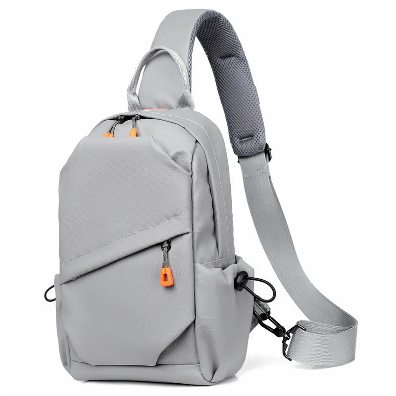 Black mens waterproof polyester crossbody bag with adjustable shoulder strap