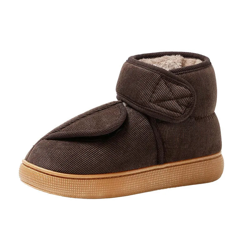 Large opening warm boots with anti-slip rubber soles for unisex adults, faux fur lining, round toe