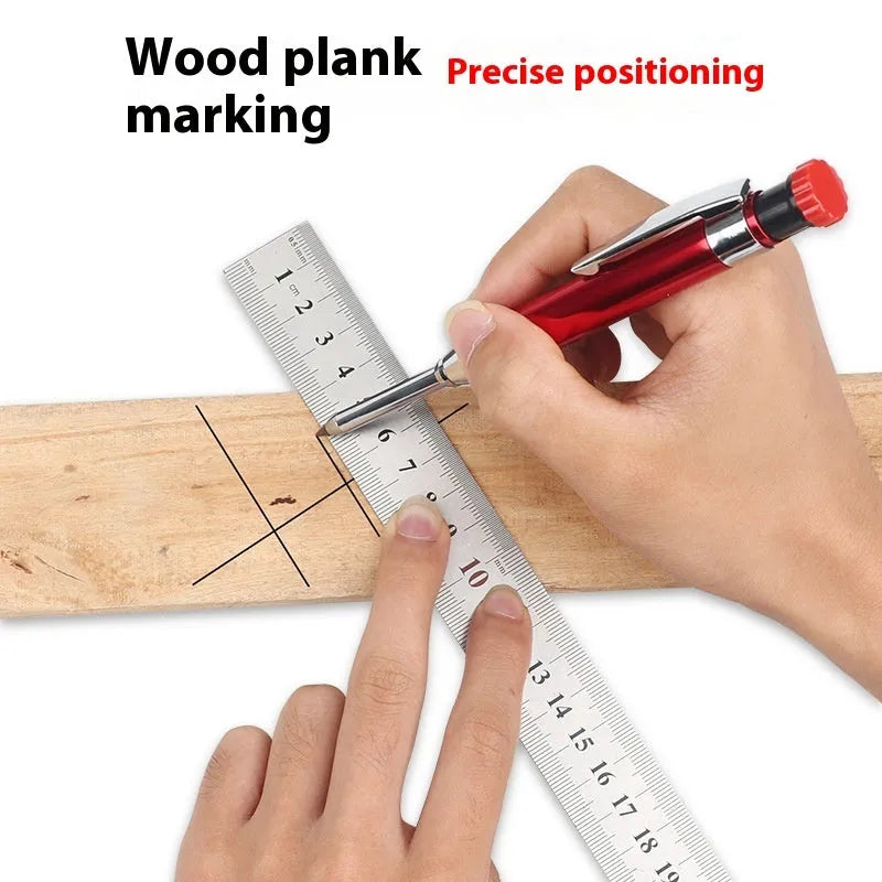 2.8mm metal long head deep hole carpenter's pencil with fine tip, black colour option, on a wooden surface