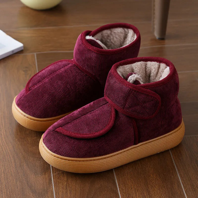 Large opening warm boots with anti-slip rubber soles for unisex adults, faux fur lining, round toe