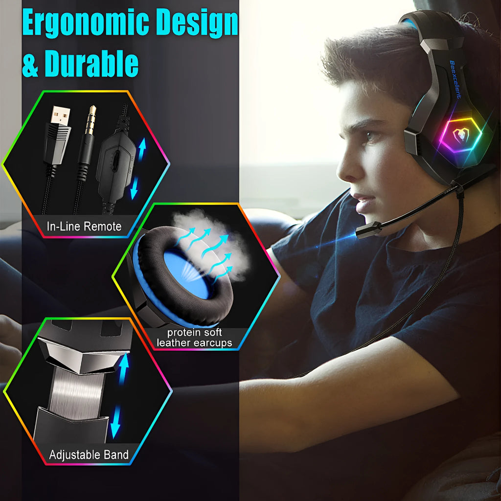 Gaming headset with microphone, LED lighting, available in black with blue, red or white colour options
