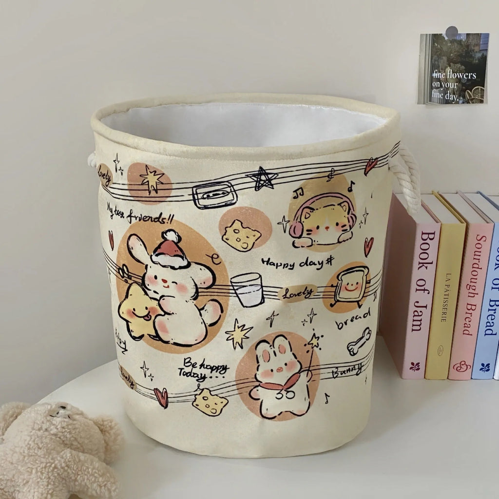 Foldable cotton laundry basket in mint green west highland pattern showing large capacity and collapsible design
