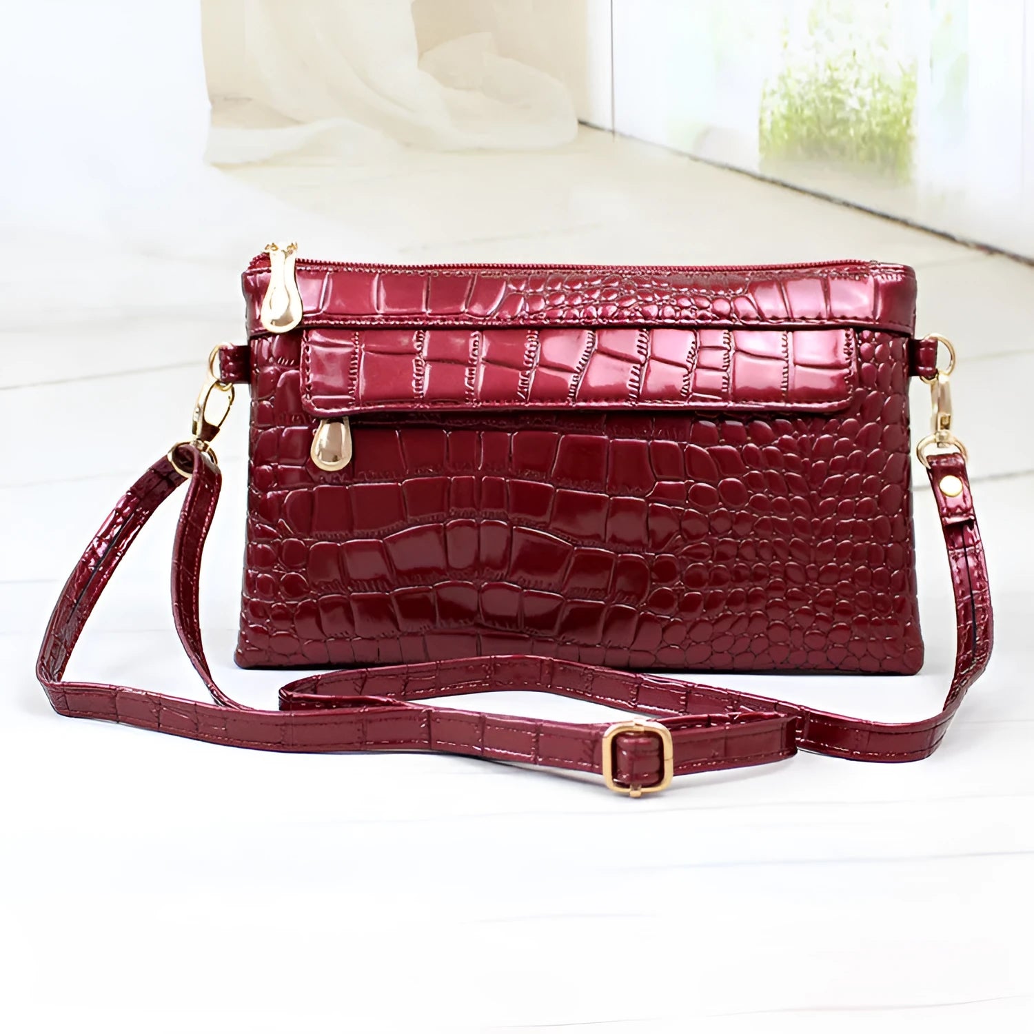 Soft black PU leather women's messenger clutch bag with shoulder strap