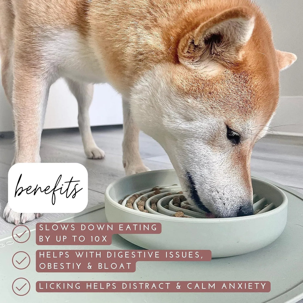 Slowdown Bowl silicone dog slow feeder with ridges in beige colour on white background