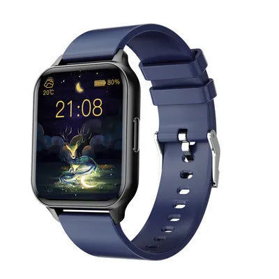 Smart watch with 1.7-inch screen, zinc alloy case, IP68 waterproof, and body temperature heart rate sleep monitoring.