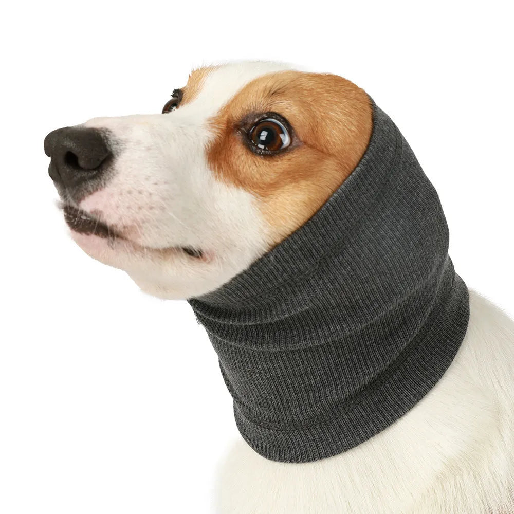 Blue polyester headband scarf for dogs shown in small, medium, and large size options