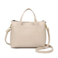 Large capacity multi-compartment soft surface PU tote bag in khaki with sewing thread details and single shoulder strap