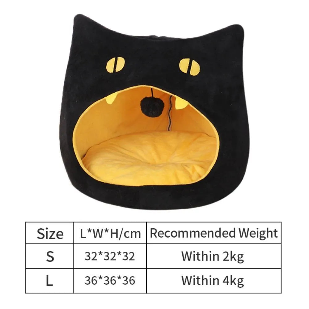 Soft plush covered cat-shaped pet bed with anti-slip bottom in multiple colour options