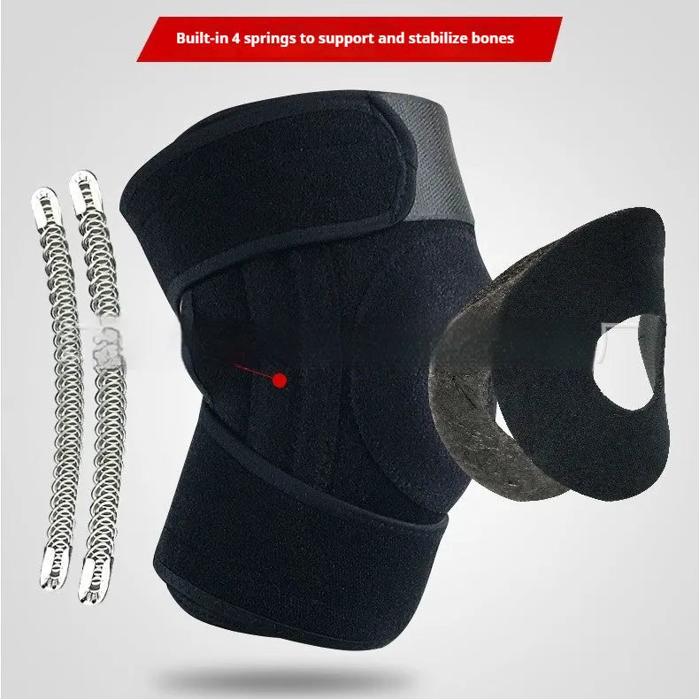 Sport knee pad with internal spring support system for basketball and running.