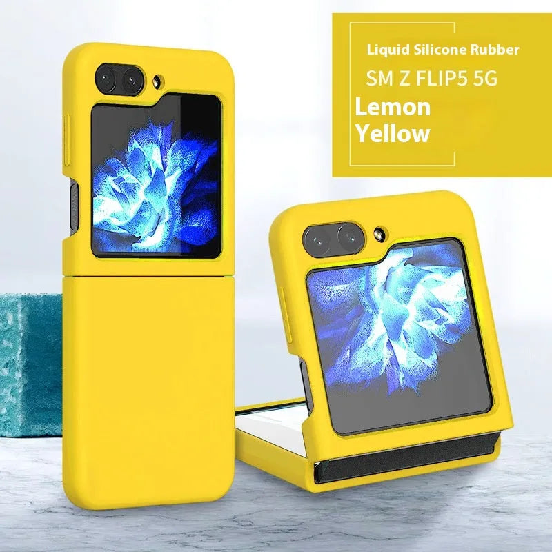 Samsung Z Flip 5 liquid silicone phone case in black with all-inclusive foldable screen protection