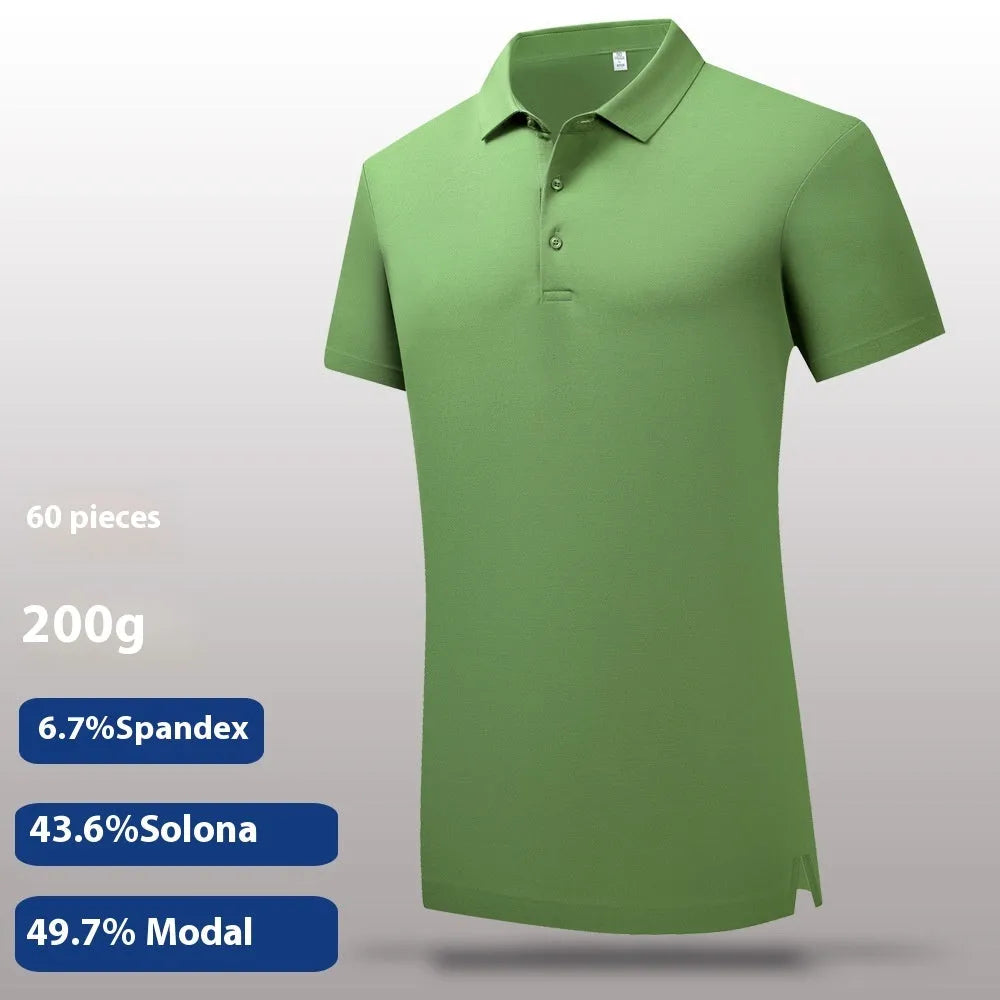 60 Lanjing modal cotton short sleeve polo shirt in eight colours, sizes S to 4XL, for summer sports and business casual