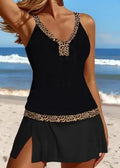 Women's sleeveless printed swimsuit with skirt split in peacock green, polyester spandex