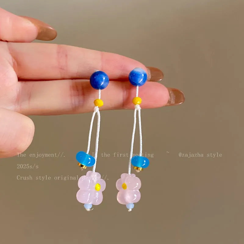 Geometric exaggerated earrings in mixed materials with electroplated finish, seaside vacation Korean style, unisex design