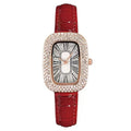 Women's casual quartz wrist watch with oval dial and imitation leather strap in black colour
