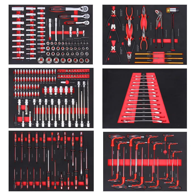 252-piece carbon steel repair tool kit in pumping removable cabinet for machine and auto repair