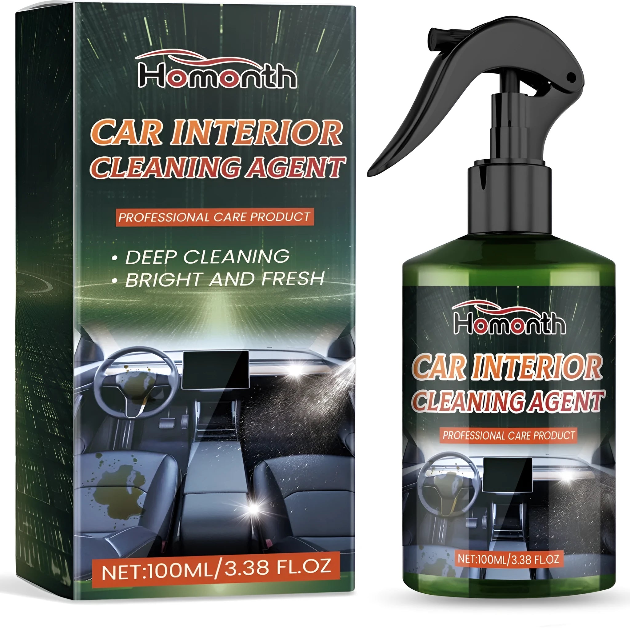 Car interior cleaning agent 100ml bottle with multi-surface formula for dashboard and seat cleaning