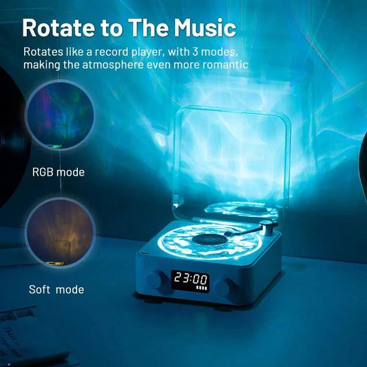 Retro Bluetooth Vinyl Record Player with Rotating Turntable, Nature Sounds, and RGB Lighting Effects