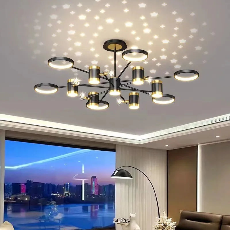 Black Nordic style iron chandelier with 13 lights and remote control