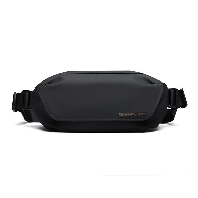 Black Oxford cloth men's messenger bag with cross-body strap and visible stitching.