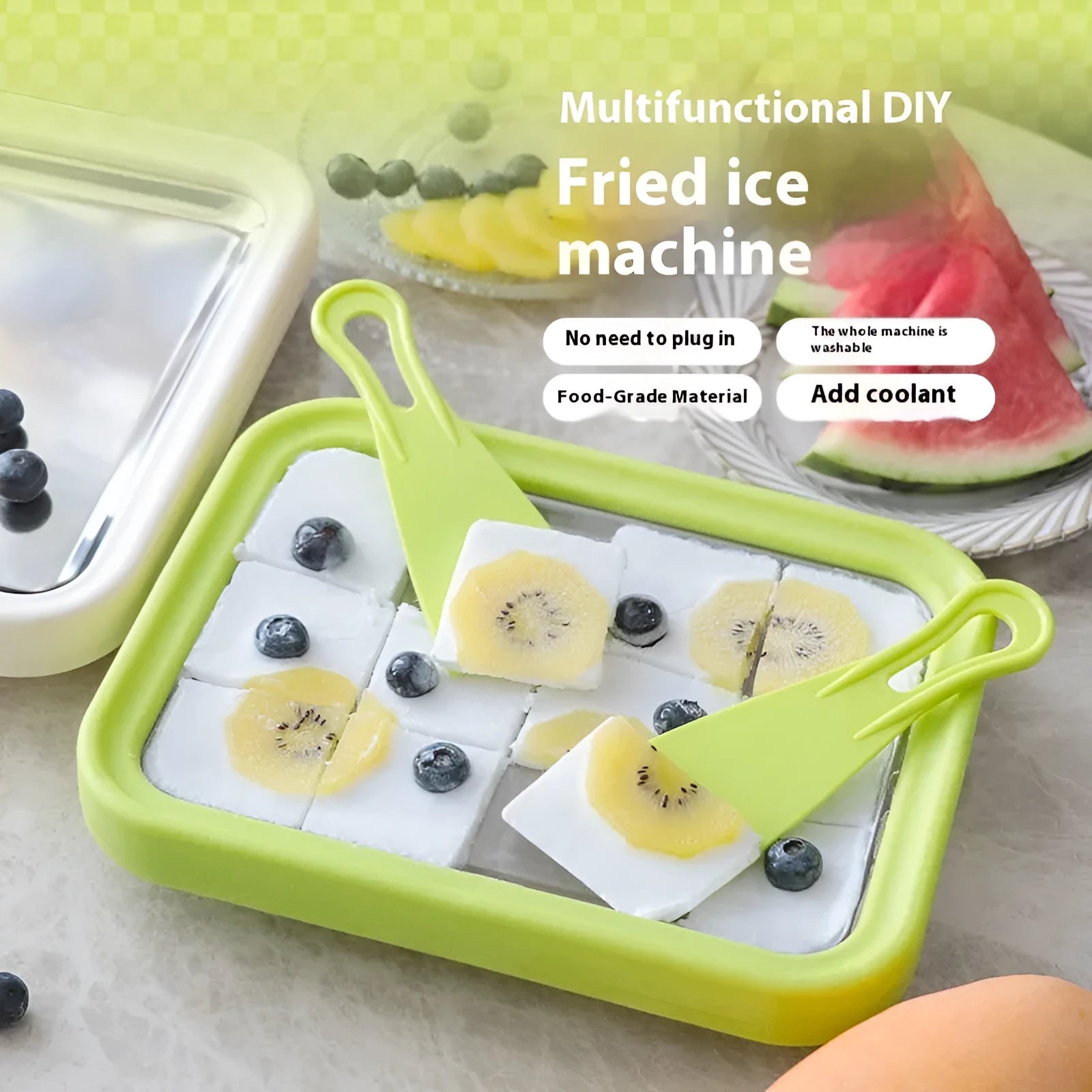 Children's handmade DIY fried yoghurt machine with aluminium construction in green colour