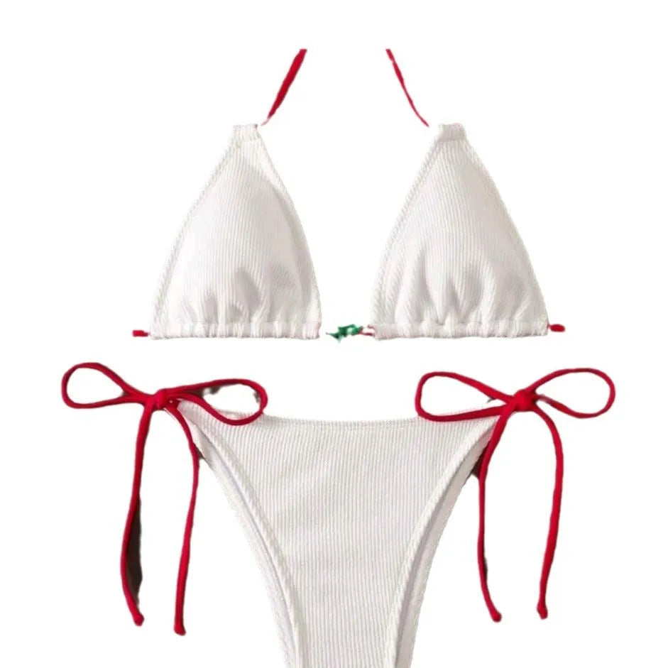 Women's solid colour bikini swimsuit in high elasticity fabric with backless briefs style design