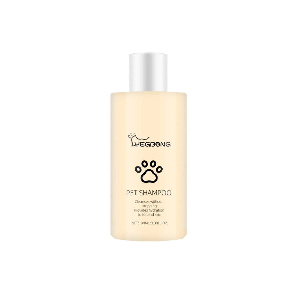 Mild dog shampoo bottle in 100ml and 300ml sizes for pet grooming and tangle reduction
