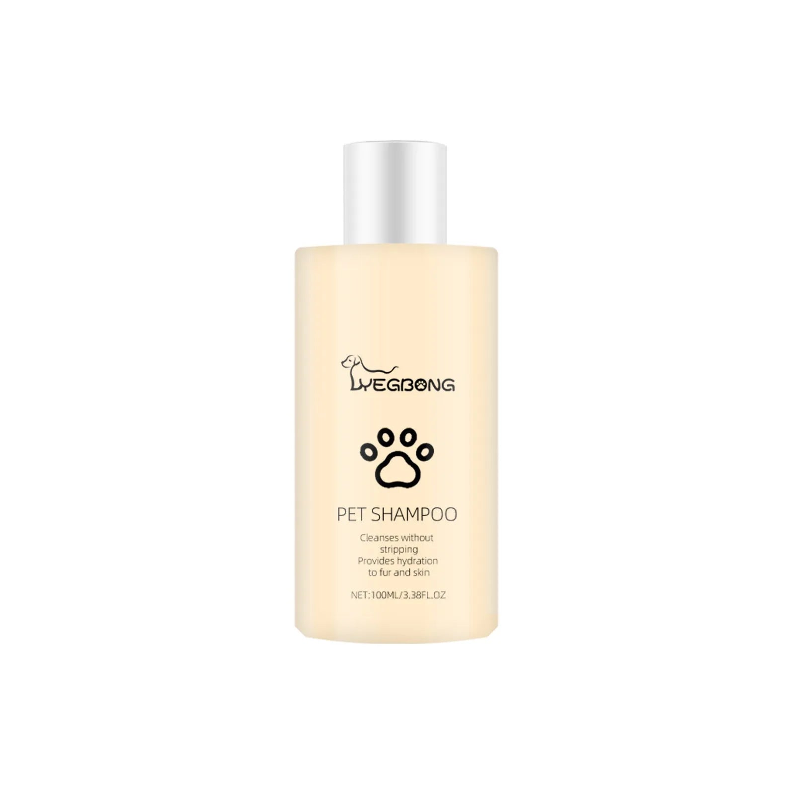 Mild dog shampoo bottle in 100ml and 300ml sizes for pet grooming and tangle reduction