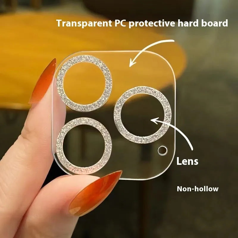 Rhinestone camera lens protector in glitter black for Apple iPhone, tempered glass, HD, dustproof and drop-proof