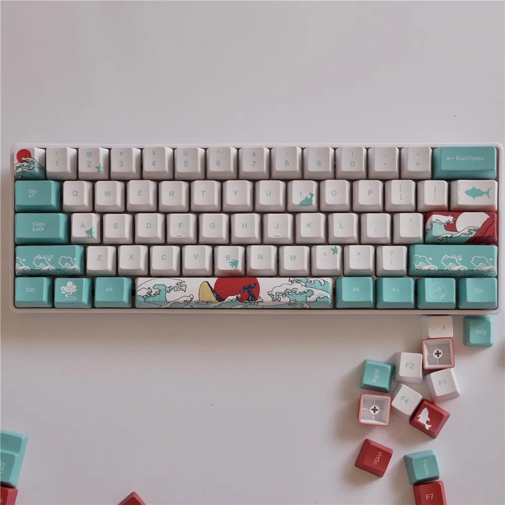 Coral Sea PBT keycaps for Xiao Yan mechanical keyboard with five-sided sublimation printing