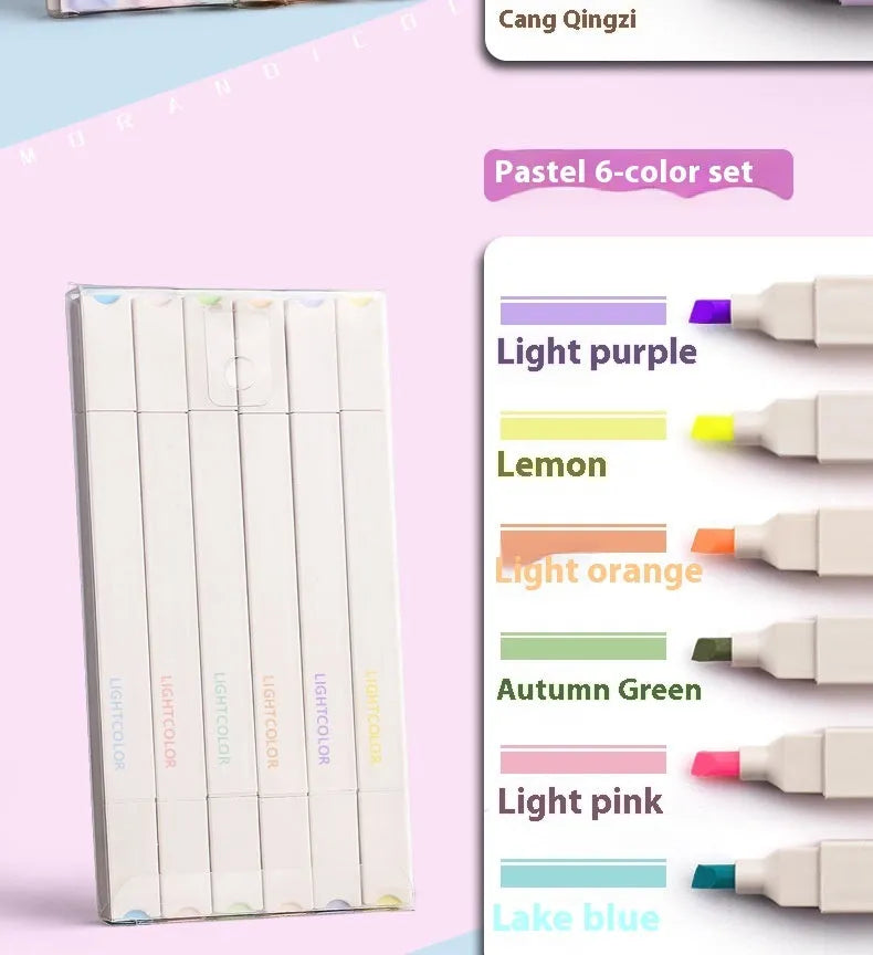 Set of double-ended fluorescent highlighting pens in mixed colours on a white surface.