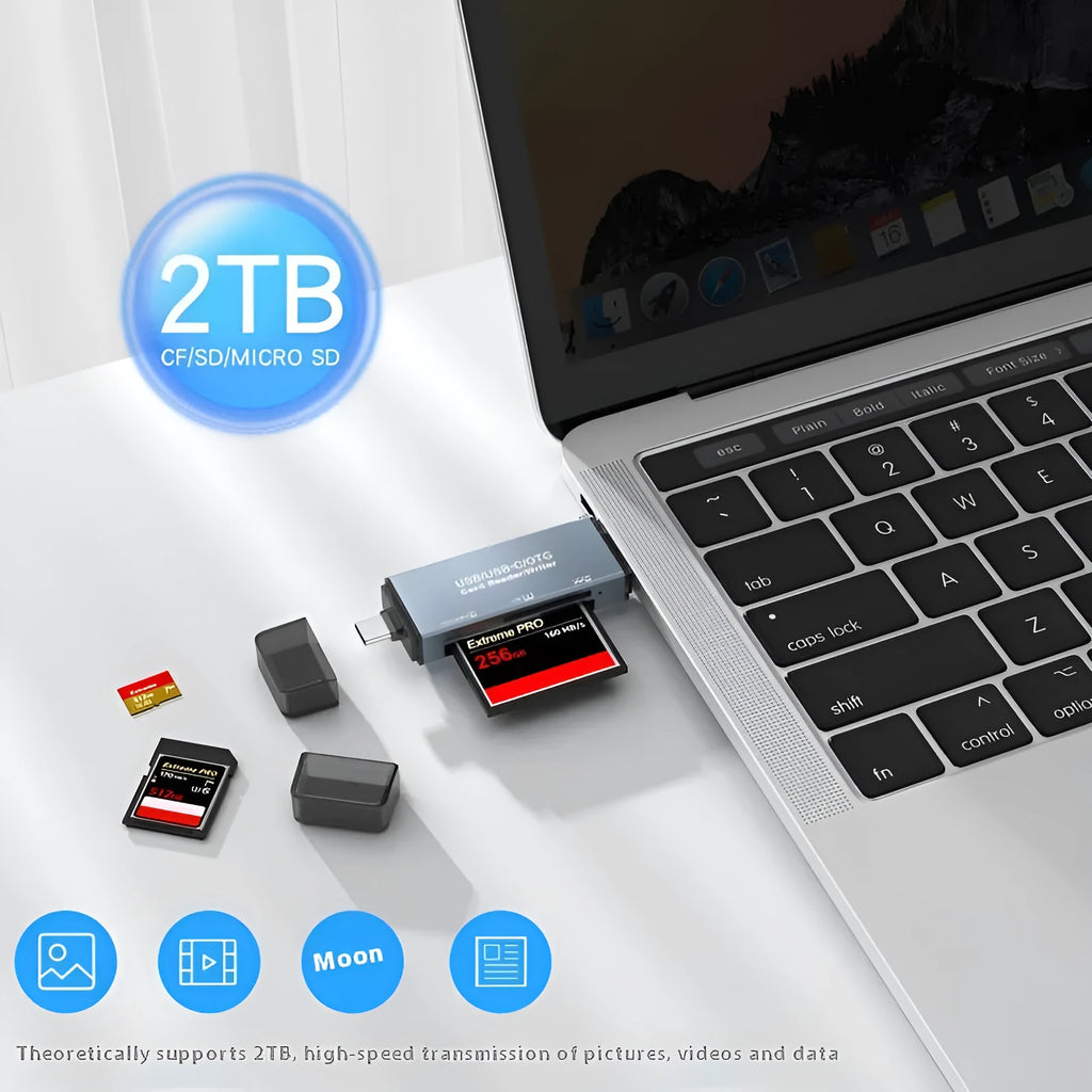 Aluminium alloy CF SD TF three-in-one USB card reader with compact dimensions
