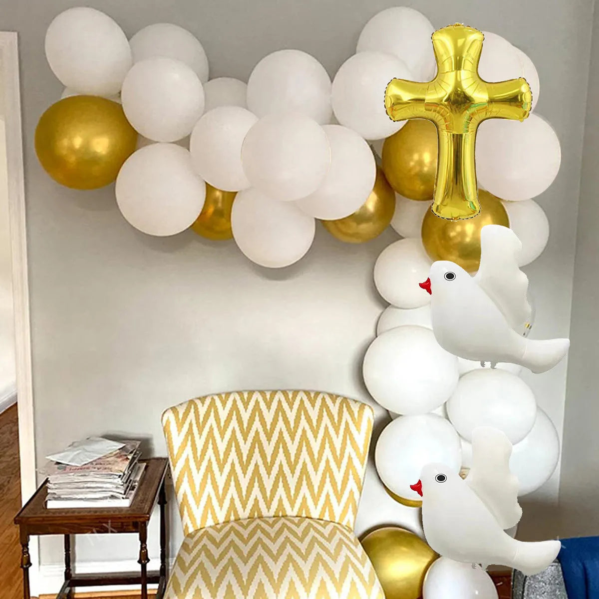 120PCs cross white dove balloon arch set with Oxford cloth balloons and tape