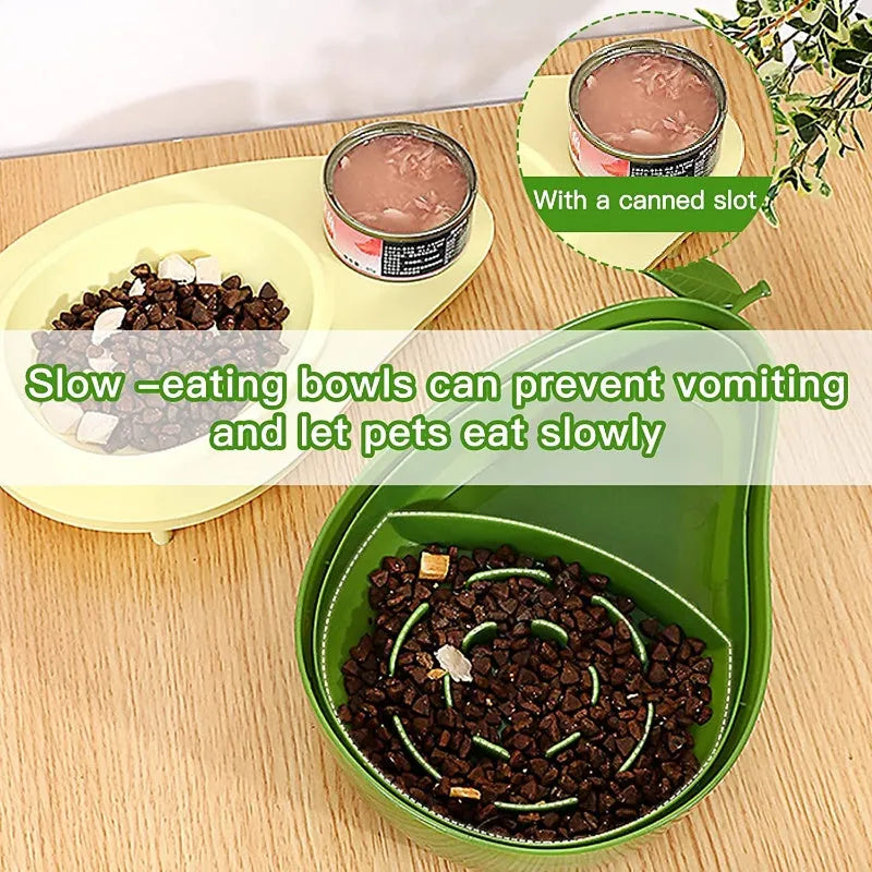 Green avocado-shaped pet feeder with automatic water bottle and separate food bowl
